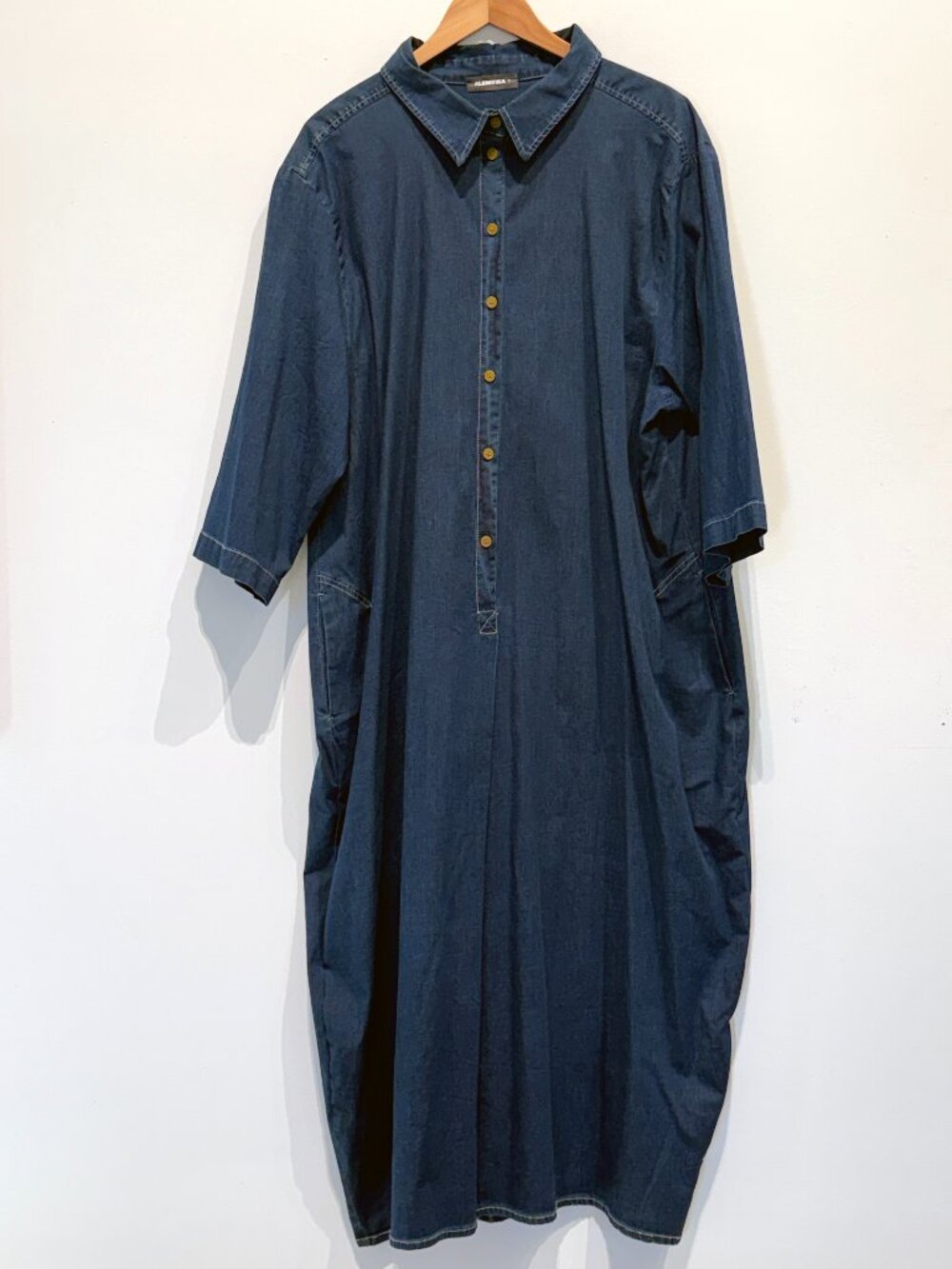 Alembika Shirt Dress, Denim Blue, Size 18-20, long sleeves, slight cocoon shape